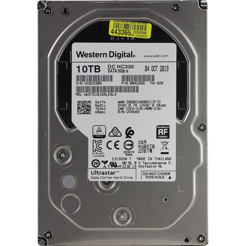 Жесткий диск/ UNSEALED HDD WD SATA Server 10Tb Ultrastar DC HC330 7200 6Gb/s 256MB (Includes tray) 1 year warranty (replacement MG06ACA10TE, ST10000NM017B, ST10000NM001G, WUS721208BLE604) UNSEALED