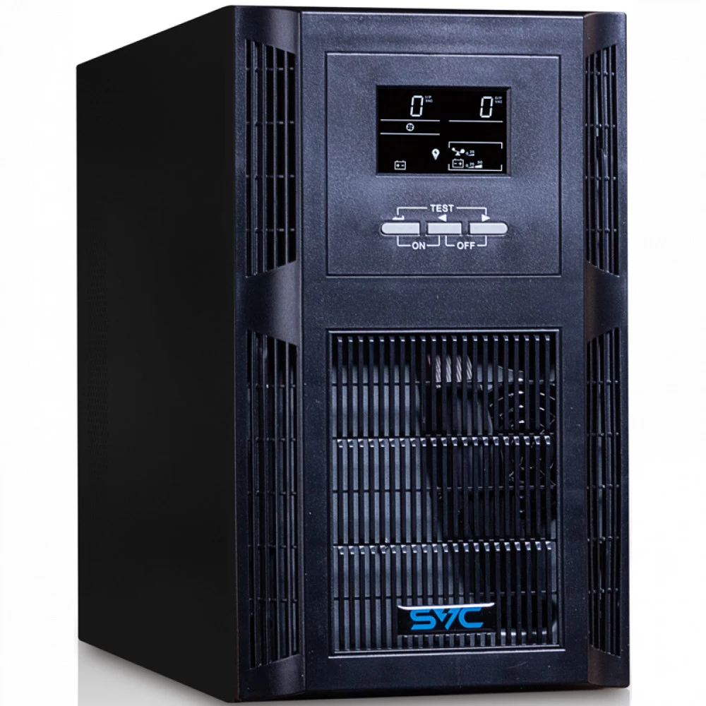 Источник бесперебойного питания, SVC, PT-2K-LCD, Мощность 2000ВА/1600Вт, PT-cерия, On-Line, LCD\USB\RS-232, SMART, Диапазон работы AVR: 115-300В, Бат.: 12В/7.5Aч*6шт., Вентилятор: 8см*2шт., 4 вых.,