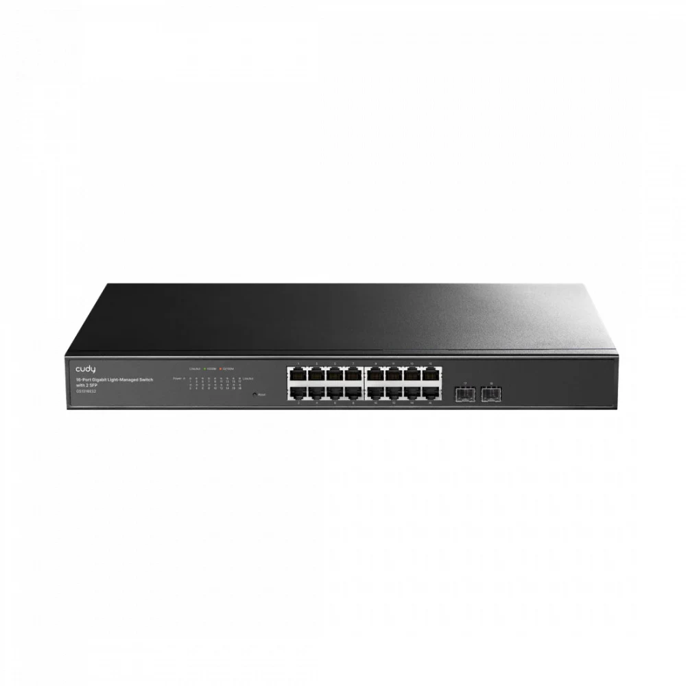 Коммутатор/ 16-Port Gigabit Light Managed Switch, 16 Gigabit RJ45 Ports, 2 Gigabit SFP ports, VLAN/Extend working mode DIP switch, Local management via Web GUI, support STP/RSTP, 802.1ab LLDP, Loop