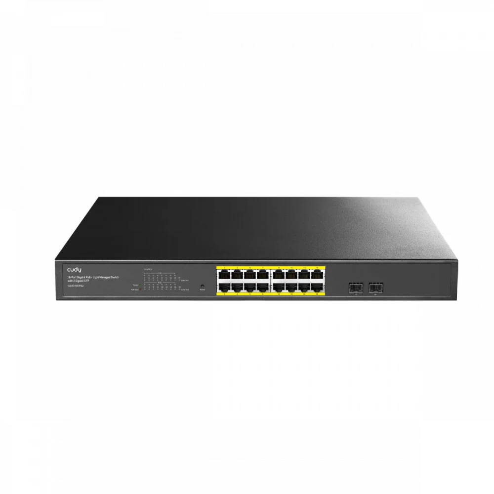 Коммутатор/ 16-Port 10/100/1000M PoE+ Switch 200W, 16-Port 10/100/1000M PoE+ ports, 802.3at/af, 2-1000 BASE-X SFP Slot, Local Management via Web GUI, support STP/RSTP, 802.1ab LLDP, Loop Detection,