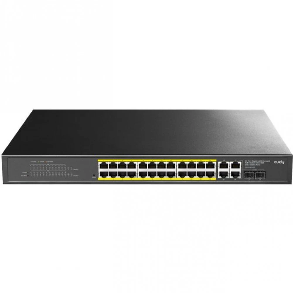 Коммутатор/ 24-Port 10/100/1000M PoE+ Switch 300W, 24-Port 10/100/1000M PoE+ ports(802.3at/af)+ 2 Uplink Gigabit ports + 2 Gigabit SFP/ETH Combo ports, Local Management via Web GUI, support STP/RSTP