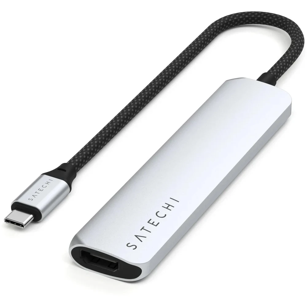 Адаптер Satechi 6-in-1 1xUSB-C PD&1x1 USB-A 10Gbps&USB-A 480Mbps&HDMI 4K @ 60Hz&Micro/SD Card Slim Multiport Adapter. Цвет: серебристый