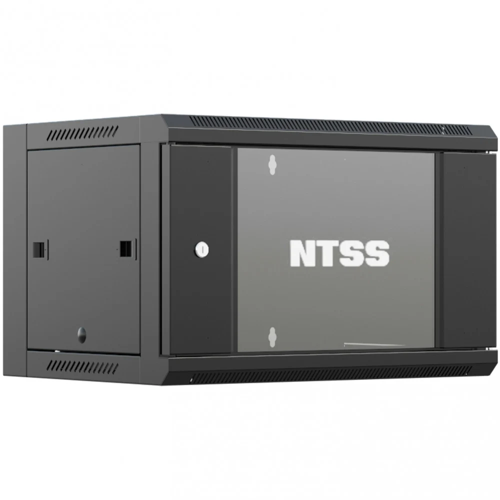 Шкаф коммутационный NTSS Lime (NTSS-WL6U5545GS-BL) настенный 6U 550x450мм пер.дв.стекл несъемн.бок.пан. 30кг черный 370мм 9.6кг 110град. 370мм IP20 сталь
