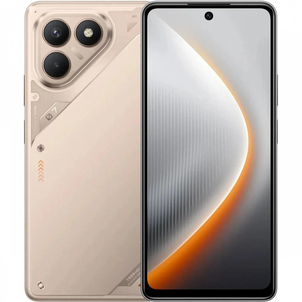 Мобильный телефон, TECNO, POVA 7 Neo (LJ6) 256+8 GB, 6.78" AMOLED, Аккумулятор 7000 мАч, 1082MPx+2MPx/8MPx, MediaTek Helio G100 Ultimate, Fast Charge 45W, Android 15, (Hyper Titanium) Золотистый