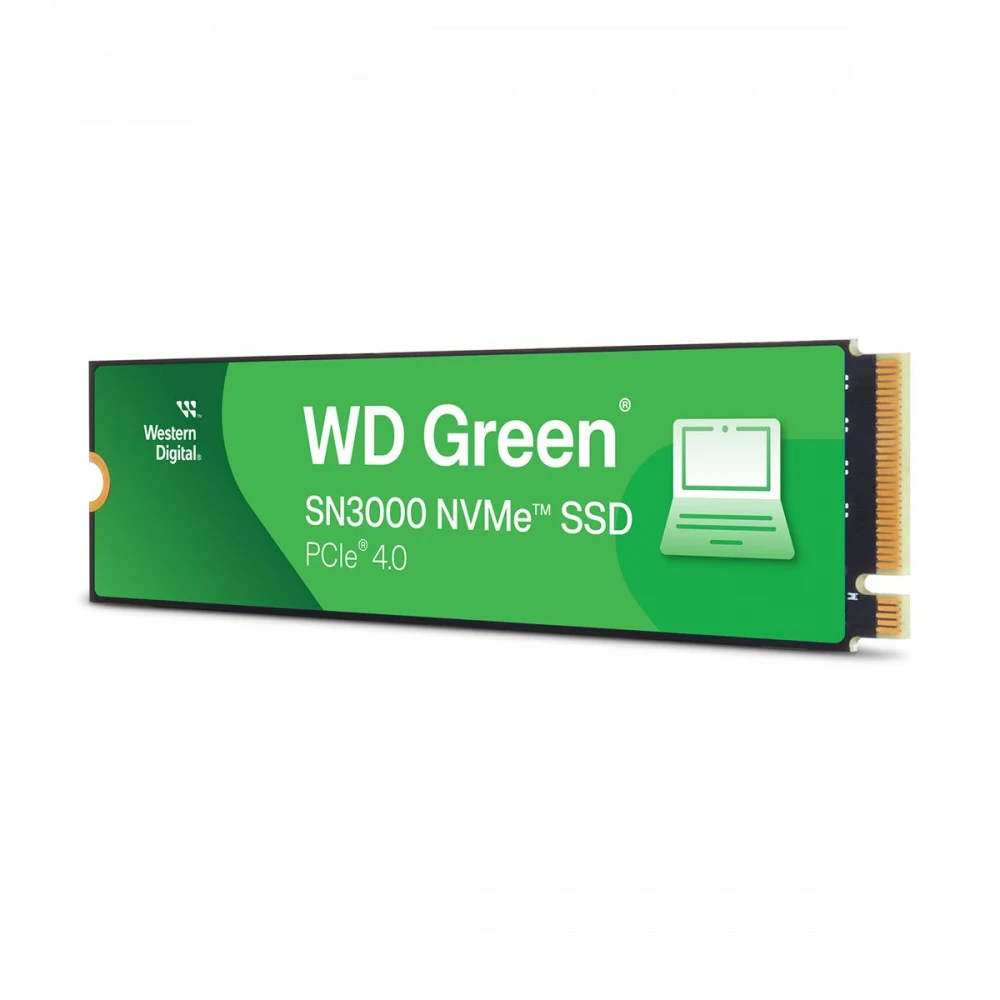 Твердотельные накопители/ WD SSD Green SN3000, 500GB, M.2(22x80mm), NVMe, PCIe 4.0 x4, QLC, R/W 5000/4100MB/s, TBW 100, DWPD 0.2 (12 мес.)