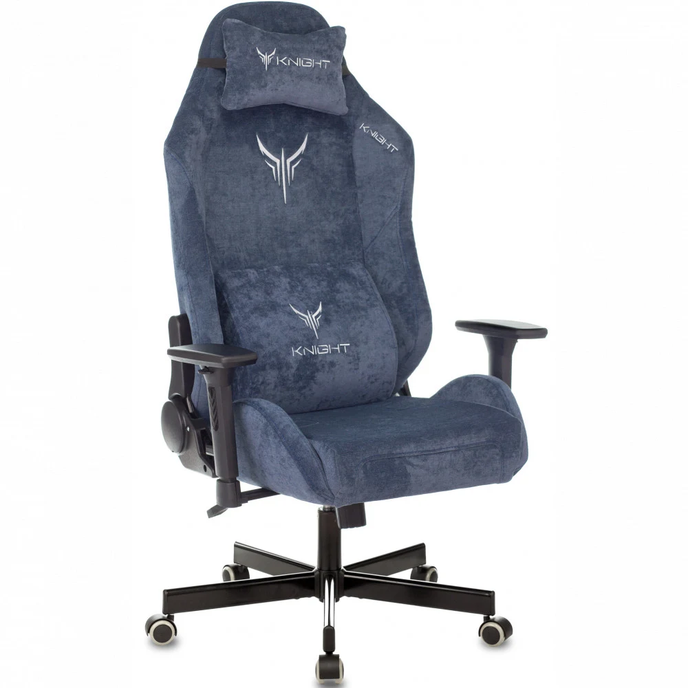 Кресло игровое Knight N1 Fabric синий Light-27 с подголов. крестов. металл
