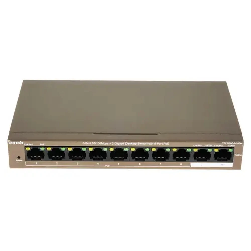 IP-COM F1110P-8-102W Коммутатор неуправляемый PoE, 10 портов, 10x100 Мбит/с, 2x1 Гбит/с, PoE 8х99 Вт, настольный