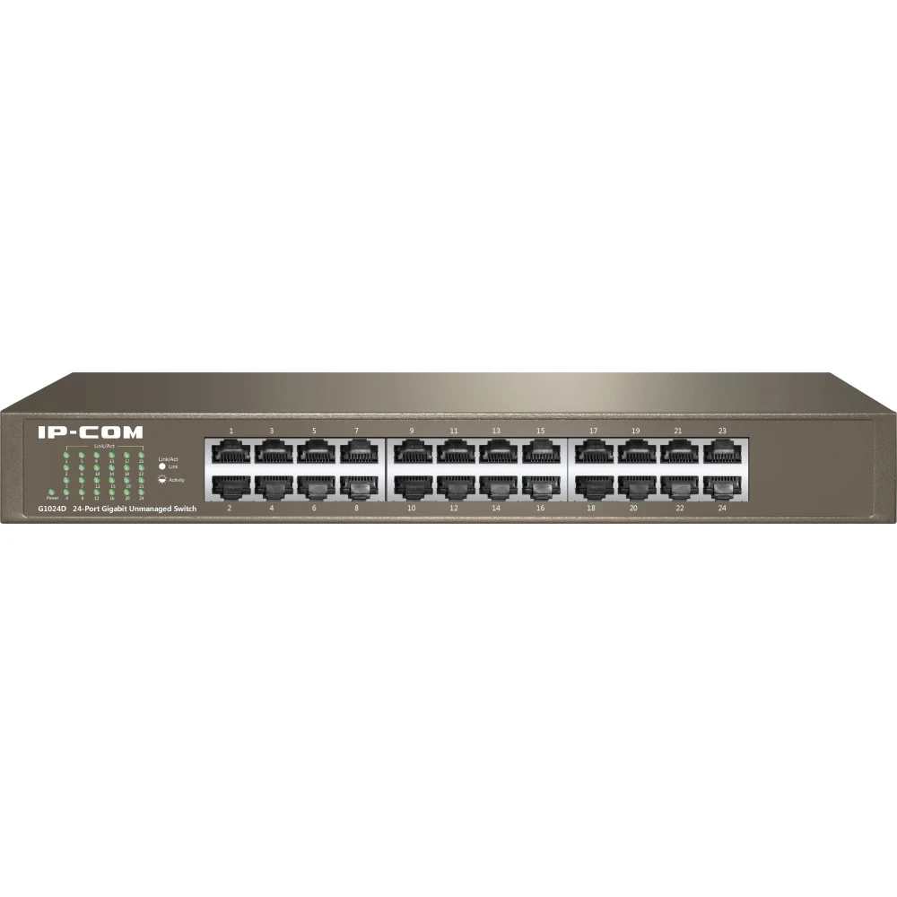 Коммутатор IP-COM G1024D Коммутатор неуправляемый, 24 порта 24x1 Гбит/с, установка в стойку, металлический корпус
