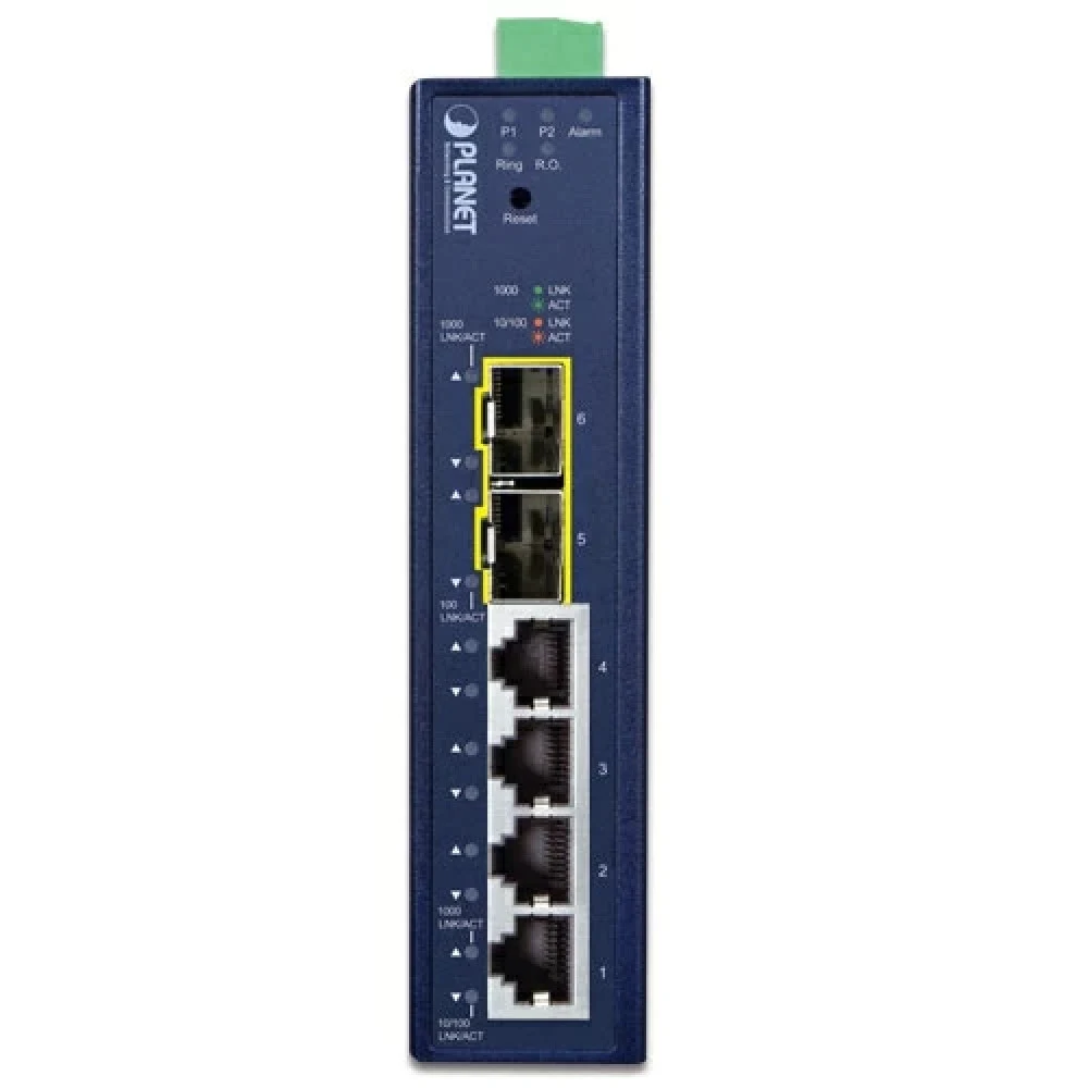 коммутатор/ PLANET IGS-4215-4T2S IP30 Industrial L2/L4 4-Port 10/100/1000T + 2-Port 100/1000X SFP Managed Switch (-40~75 degrees C, dual redundant power input on 9~48VDC/24VAC terminal block, suppor