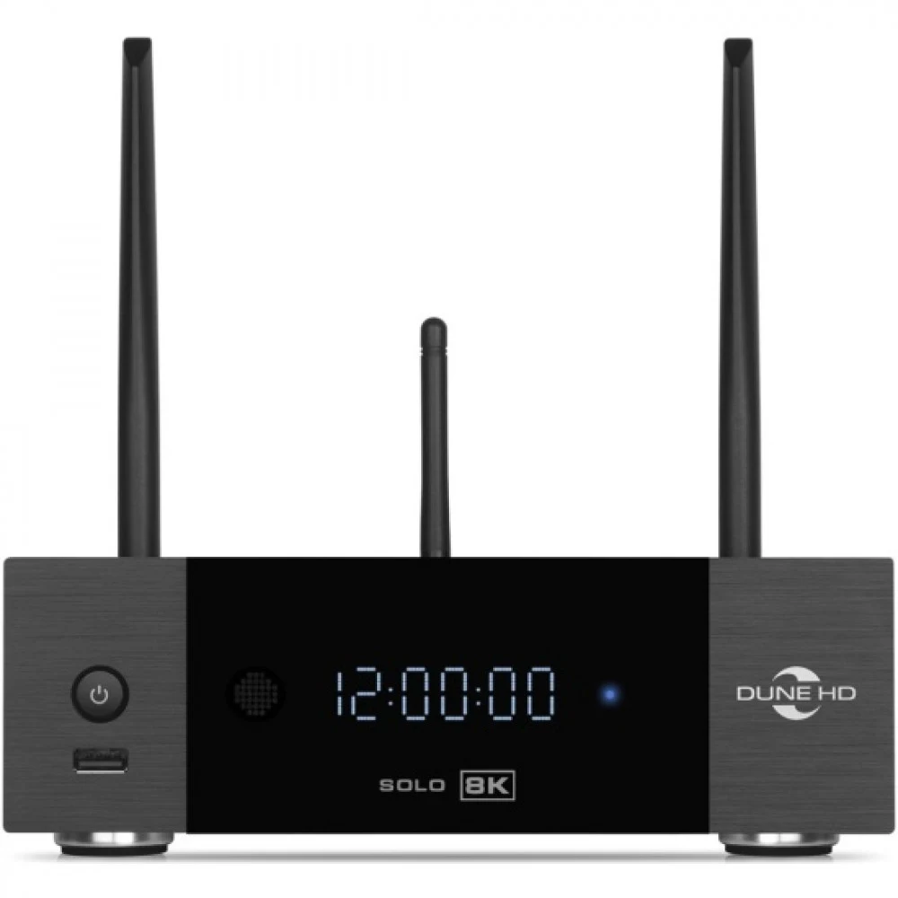 Mediaplayer Dune HD Solo 8K: 8K/60 Hz/Dolby Vision/HDR10+/HDR, CPU Amlogic S9284-K/J, RAM 8 Gb, Flash 64 Gb, 3xUSB3.0, 1xUSB2.0, 1хUSB3.0 Slave, HDD SATA 3.5", LAN 1000Mb/s, WiFi 802.11ax, BT 5.2, H