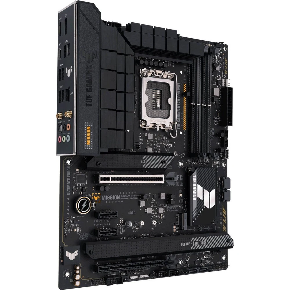 ASUS TUF GAMING H770-PRO WIFI (Socket 1700,ATX,4xDDR5(128GB), DP/HDMI, 1xPCIe 5.0x16/1xPCIe 4.0x16/2xPCIe 4.0, 1xLAN (2.5GbE), Wi-Fi, BT, 4xSATA 6Gb/s, 4xM.2, 1xType-C, 6xUSB 3.2)