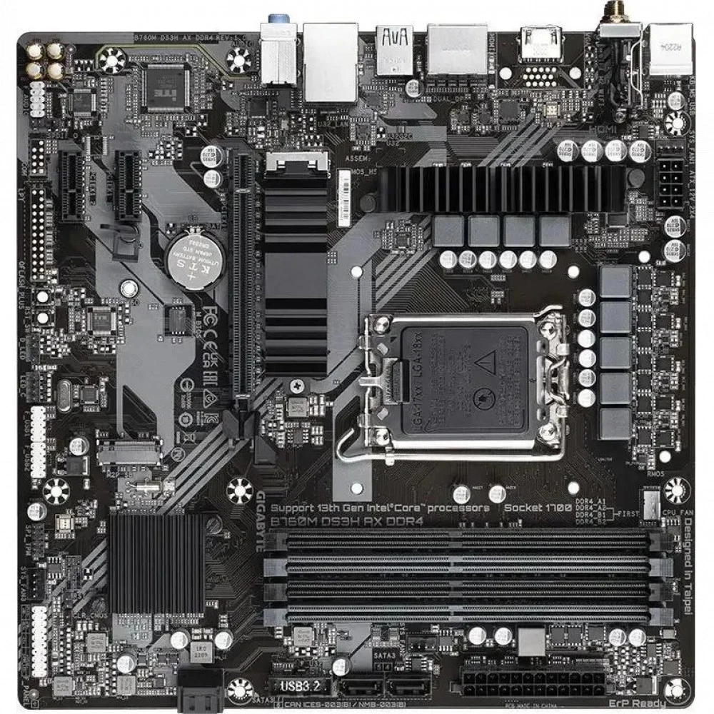 Матплата Gigabyte B760M DS3H AX DDR4, iB760,S1700,mATX,4DDR-4,1xPCI-Ex16,4SATA,2xM.2,HDMI,2xDP,12USB