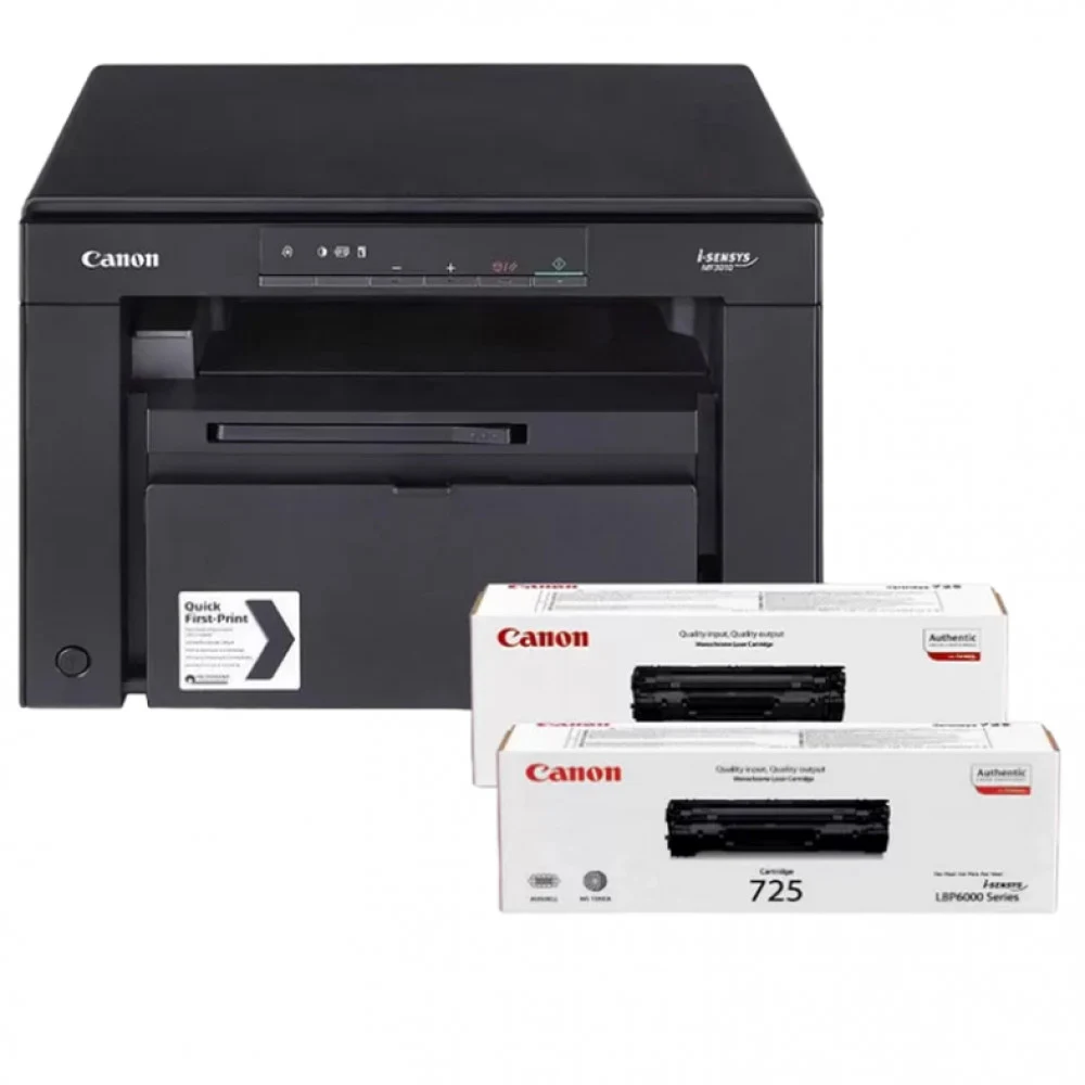 Монохромное лазерное МФУ, Canon, i-SENSYS MF3010 BUNDLE, 5252B034AA, Лазерное, A4, 18 стр./мин. (А4), Подача 150 листов, Планшетный сканер, до 18 изобр./мин., 1-символьный светодиод, 64 МБ RAM, USB