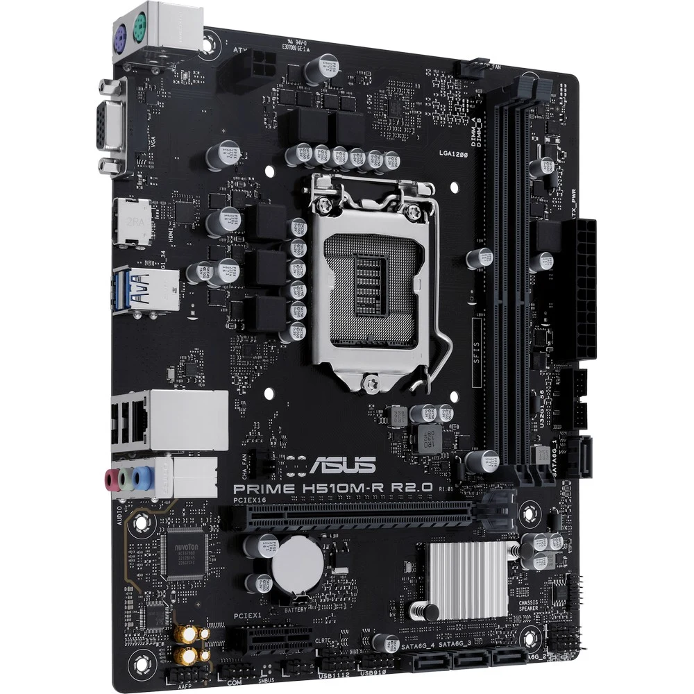ASUS PRIME H510M-R R2.0-SI (Socket 1200, mATX, 2xDDR4(64GB), VGA/HDMI, 1xPCIe 4.0x16/1xPCIe 3.0, 1xLAN, 4xSATA 6Gb/s, 4xUSB 3.2, 2xUSB 2.0, 1xPS/2)