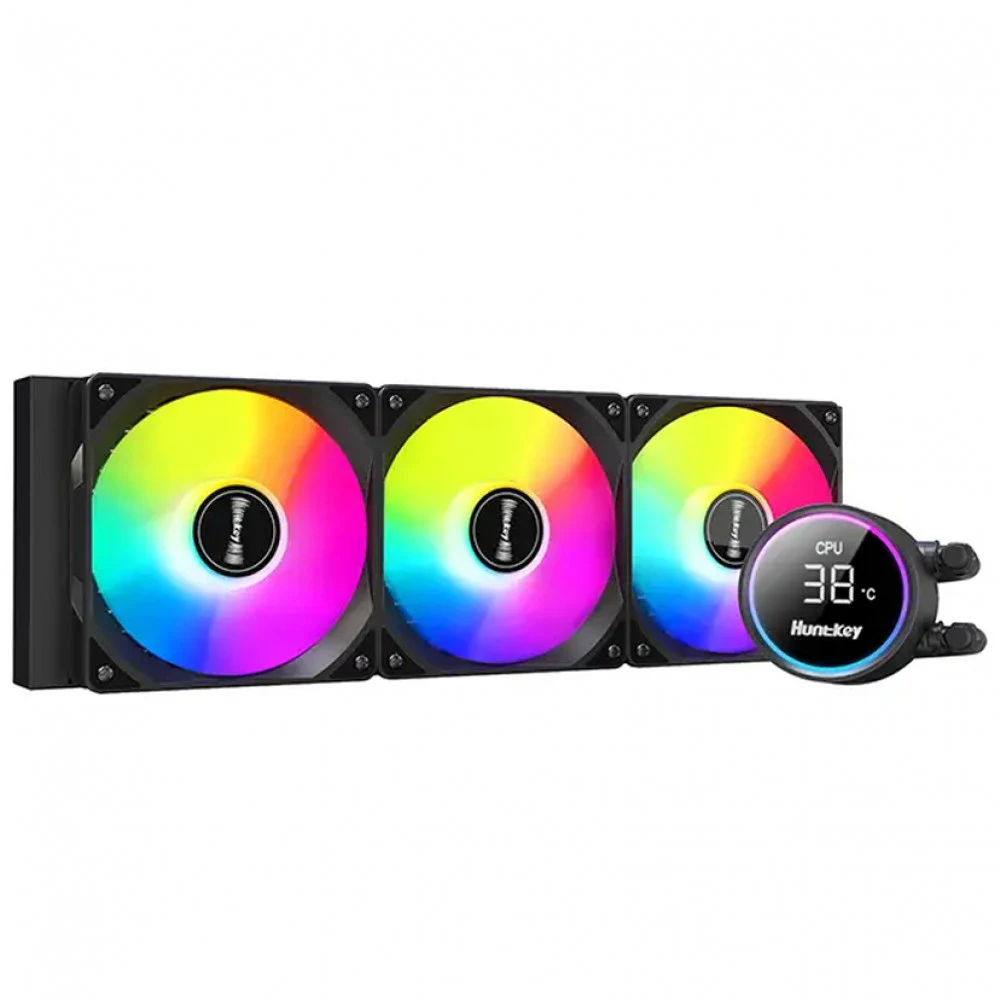 Кулер с водяным охлаждением, Huntkey, GX360R Blaktip Shark, Intel 20хх/1851/1700/1200/115х и AMD AM5/AM4/, TDP 300W, 3*120мм ARGB, 800-1800RPM±10%, 71.5CFM, 31 dB(A), Чёрный