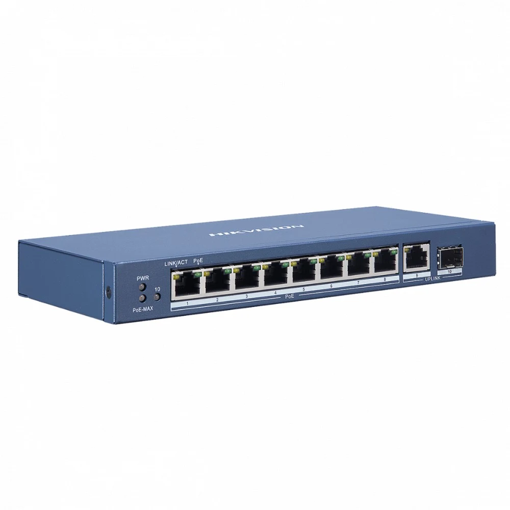 PoE Сетевой коммутатор | Интерфейс: PoE 8×RJ45 1Гбит/с / Uplink 1×RJ45 1Гбит/с / Uplink 1×SFP 1Гбит/с | Протокол: IEEE 802.3 / 802.3u / 802.3x / 802.3z / 802.3ab | PoE Стандарт: IEEE 802.3af / IEEE