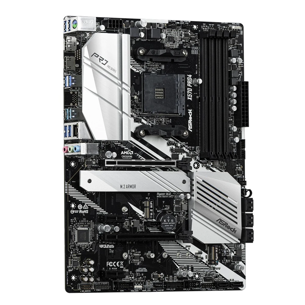 Материнская плата ASRock X570 PRO4 AM4 4xDDR4 (4666+ OC), 8xSATA3 RAID 2xHyper M.2 1xHDMI 1xDP 2xPCIe4.0x16, 2xPCIe4.0x1 AMD Quad CrossFireX™ и CrossFireX™ 2 USB 3.2 Gen2 (Задний Type A+C), 10 USB 3