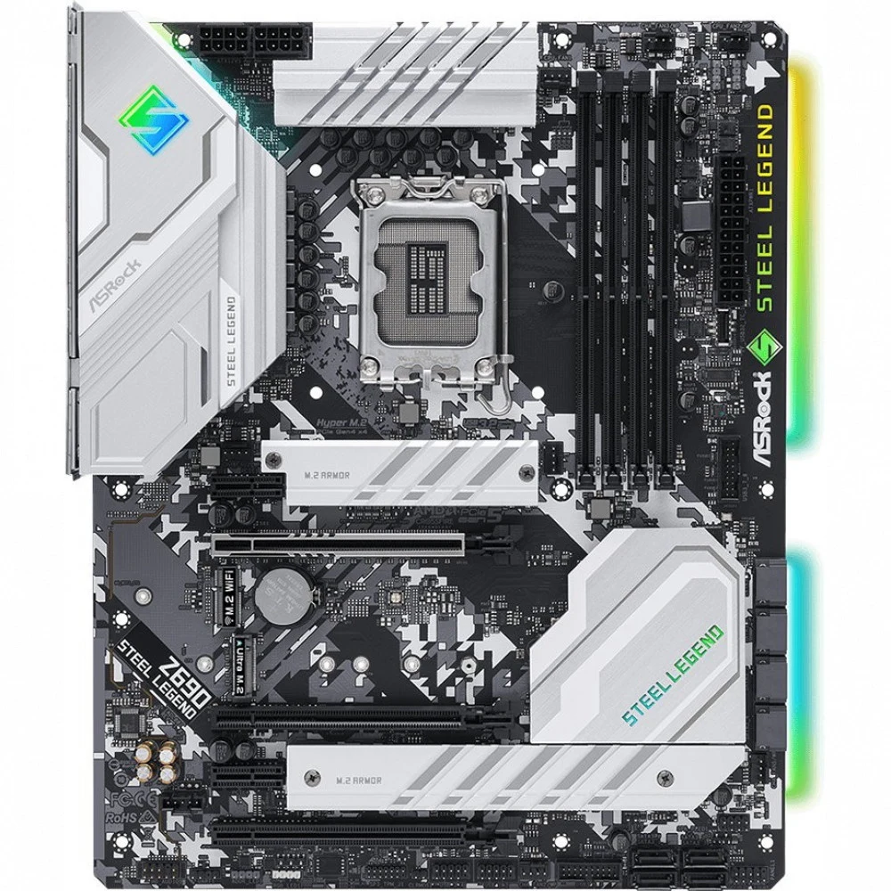 Z690 STEEL LEGEND/D5 Socket 1700, Intel®Z690, 4xDDR5-4800, HDMI+DP, 3xPCI-Ex16, 2xPCI-Ex1, 8xSATA3 (RAID 0/1/5/10), 3xM.2, 8 Ch Audio, 1x2.5GLan, (0+4)xUSB2.0, (5+4)xUSB3.2, (1+1)xUSB3.2 Type-C™, 1x