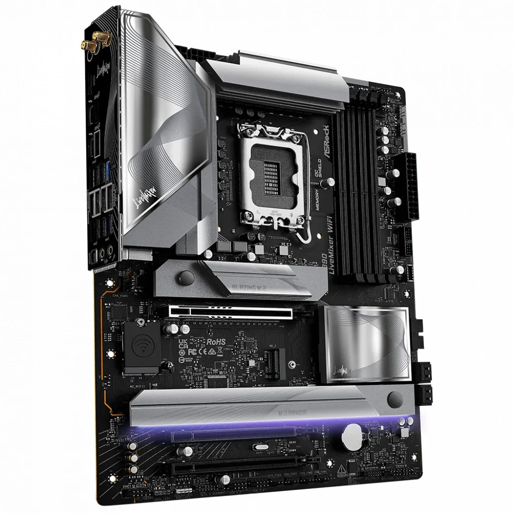 Материнская плата, ASRock, Z890 LIVEMIXER WIFI (4710483949715), LGA1851, iZ890, 4xDDR5 4400/4800/5600/9466+(OC), 4xSATA3, 4xM.2 (3*PCI-E 4.0x4. 1*PCI-E 4.0x4 & SATA3), Raid, 1xHDMI, 2xThunderbolt™ 4