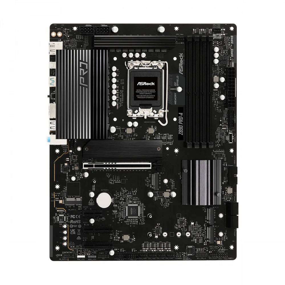 Материнская плата, ASRock, Z890 PRO-A (4710483947537), LGA1851, iZ890, 4xDDR5 4400/4800/5600/9066+(OC), 4xSATA3, 4xM.2 (3*PCI-E 4.0x4, 1*PCI-E 4.0x4 & SATA), Raid, 1xHDMI, 1xDP, 1xIntel® Thunderbolt