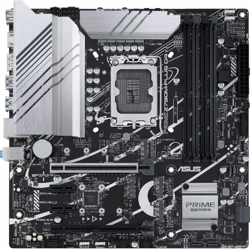 ASUS PRIME Z790M-PLUS D4, LGA1700, Z790, 4*DDR4, HDMI+DVI+DP, CrossFireX, SATA3 + RAID, Audio, Gb LAN, USB 3.2, USB 2.0, COM*1 header (w/o cable), mATX 90MB1D20-M0EAY0