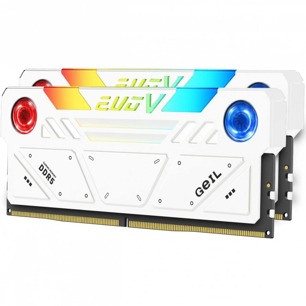 Оперативная память с RGB подсветкой 32GB Kit (2x16GB) GEIL EVO V RGB 8000Mhz DDR5 PC5-64000 38-48-48-100 1.45V GESW532GB8000C38ADC White (интегрирована система охлаждения с двумя вентиляторами)