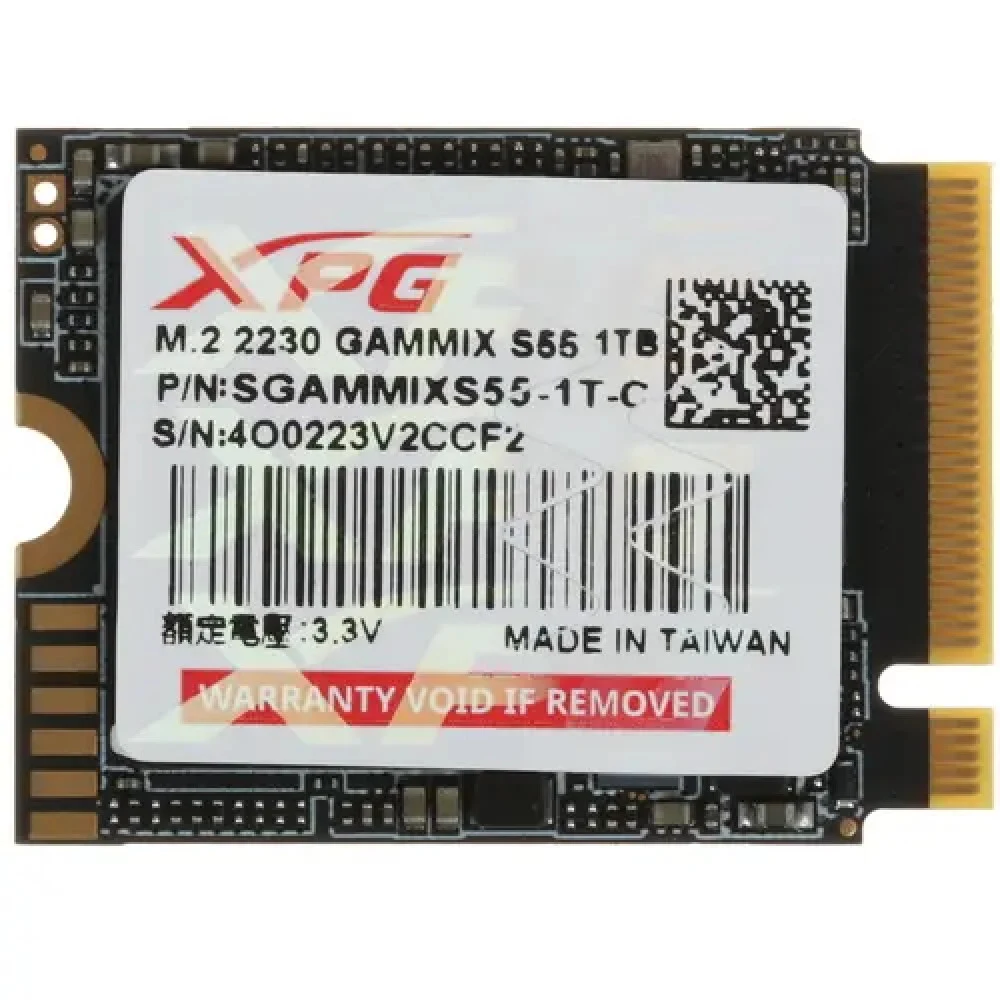 Твердотельный накопитель/ ADATA SSD GAMMIX S55, 1000GB, M.2(22x30mm), NVMe, PCIe 4.0 x4, 3D NAND, R/W 5000/3700MB/s, IOPs -/-, TBW 250, DWPD 0.1 (5 лет)