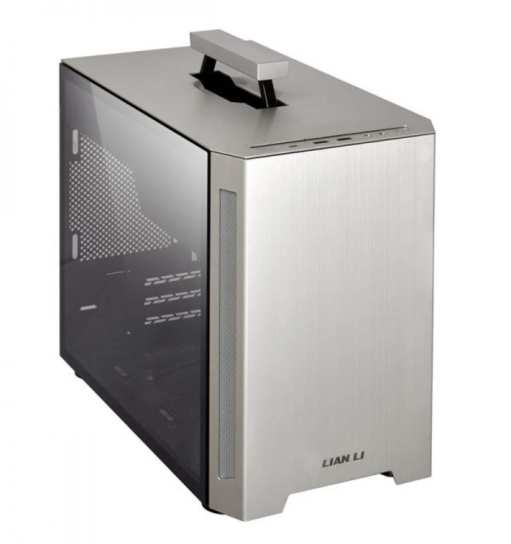 Корпус Lian Li TU-150, Mini-Tower Chassis, ITX, 1x3,5", 2x2,5", 3 слота расширения, USB3.1 Type Cx1, USB3.0 x2, HD Audio, цвет - серебро, без блока питания. Алюминий. Боковая стенка - Заколенное сте