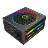 Блок питания, Gamemax, RGB 750W Rainbow, 210507000035, 750W, ATX, 80 Plus Gold, APFC, 20+4 pin, 4+4pin, 8*Sata, 3*Molex, 1*FDD, 2*PCI-E 6+2 pin, Вентилятор 14 см, Подсветка RGB, Кабель питания, Чёрн