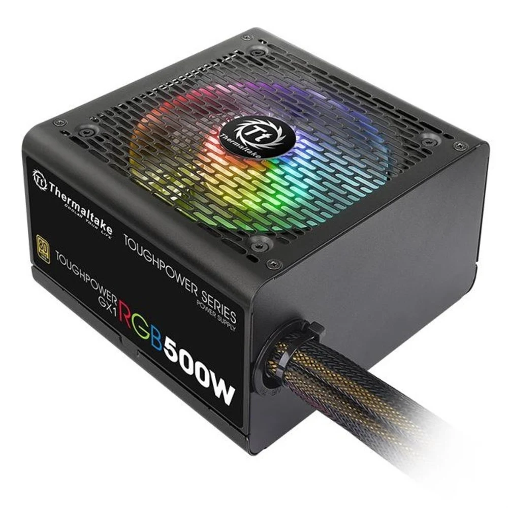 Блок питания, Thermaltake, Toughpower GX1 RGB 500W, PS-TPD-0500NHFAGE-1, 500W, ATX, 80 Plus Gold, APFC, 20+4 pin, 4+4pin, 7*Sata, 4*Molex, 1*FDD, 4*PCI-E 6+2 pin, Вентилятор 12 см, Подсветка RGB, Ка