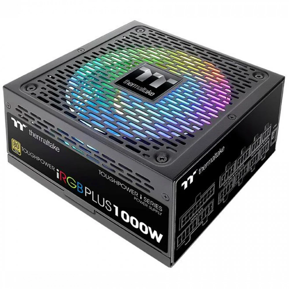 Блок питания, Thermaltake, Toughpower iRGB 1000W, PS-TPI-1000F3FDGE-1, 1000W, ATX, 80 Plus Gold, APFC, 20+4 pin, 4+4pin, 12*Sata 5pin, 6*PCI-E 6+2 pin, Вентилятор 14 см, Кабель питания, Чёрный