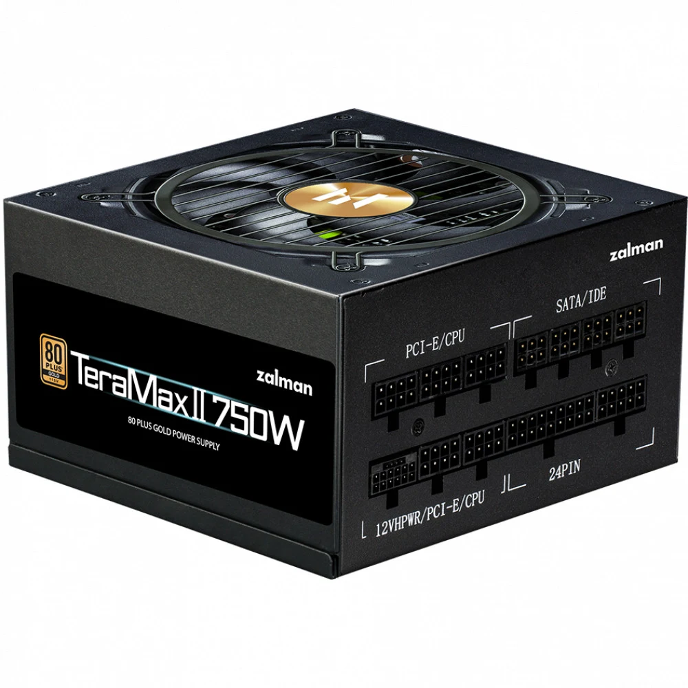 Блок питания Zalman Teramax 2 (750W) 90%, 80+ Gold, 120mm, 1xMB 18pin+10pin, 2xCPU 8pin(4+4), 3xMolex, 8xSATA, 3xPCIe 8pin(6+2), 1х12VHPWR, Fully Modular