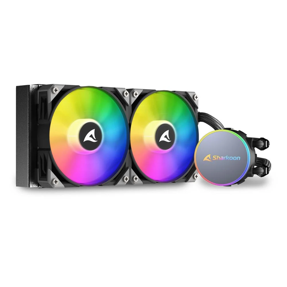 СЖО Sharkoon S70 RGB, S115X/1200/1366/1700/2011/AM4/AM5/TR4, 2x12cm, 4pin, Al-Cu, 600-2000rpm, 35dB