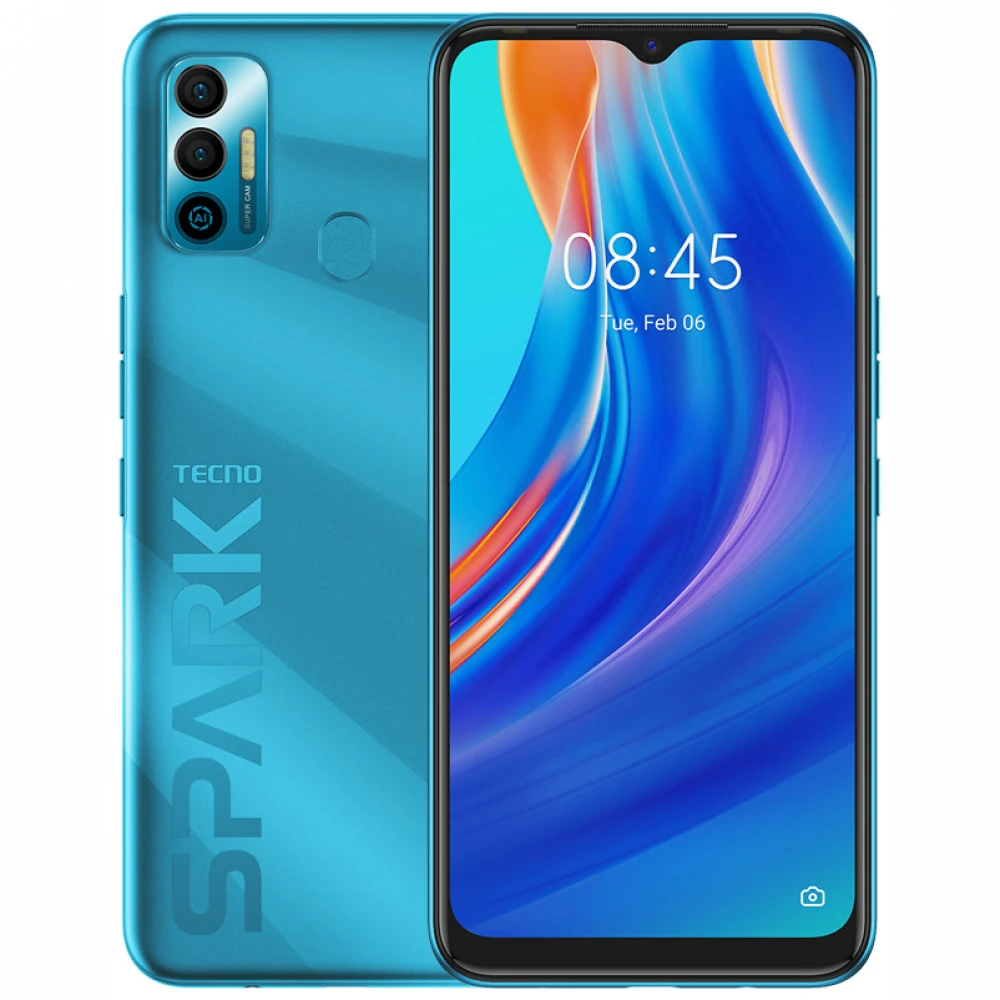 Смартфон Tecno Spark 7, A11/1.8GHz+1.5GHz/4Gb RAM/64Gb ROM/6.5",1600x720/Wi-Fi/GPS/NFC/2xSIM,Blue