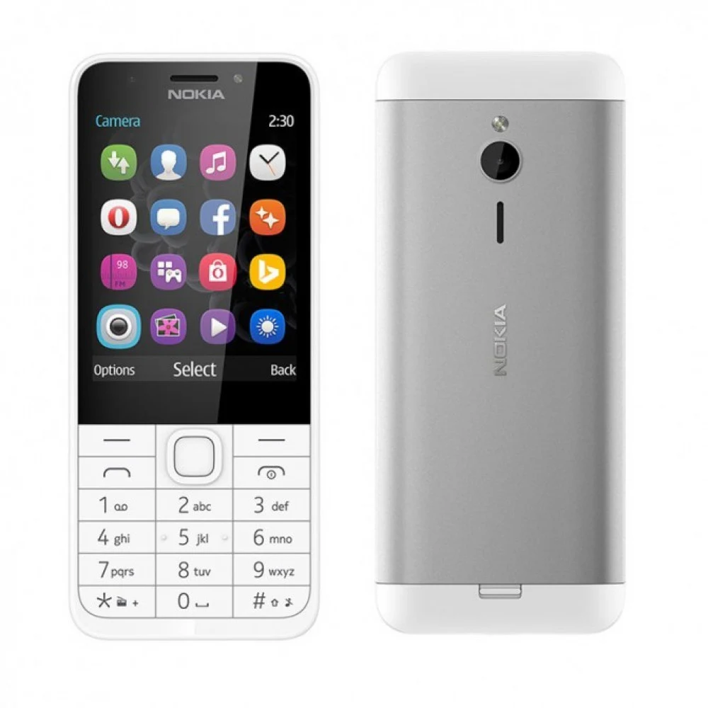 Мобильный телефон Nokia 230 DS, 16MbRAM, 2.8", 320x240/BT/microUSB/microSD, 2xSIM, White-Silver