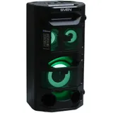 Sven PS-670 2.0 Мобильные колонки чёрные (2x32.5W, mini Jack, USB, Bluetooth, FM, micro SD, ПДУ, 2 x 4400 мA, LED подсветка)