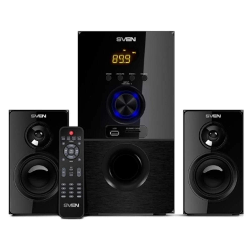 SVEN MS-2050 2.1 Колонки чёрные (30Вт + 2 x 12.5 Вт, FM-тюнер, USB/SD, дисплей, пульт ДУ, Bluetooth)