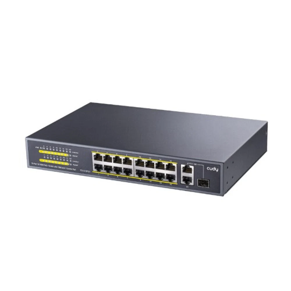 Коммутатор CUDY 16-Port 10/100M PoE+ Switch with 2 Gigabit Uplink and 1 SFP Port 200W 16-Port 10/100M PSE RJ-45 +2 Gigabit RJ- 45 +1SFP Port with 16 POE Ports Switch with Built-in power supply, supp