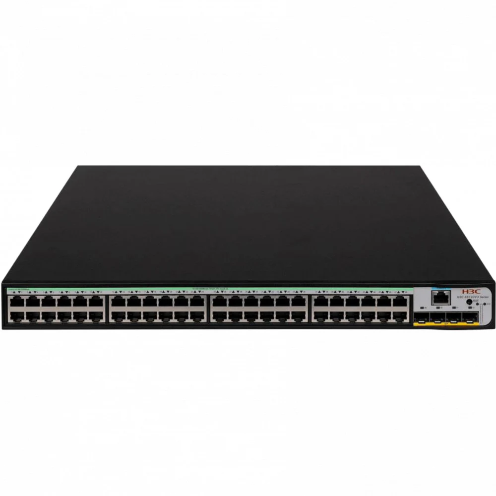 Коммутатор, H3C, LS5120V3-52P-PWR-LI-GL Switch, Управляемый L3, 48 портов 10/100/1000M (PoE 370Вт, 802.3af/at), 4 порта 1000M SFP, AC 100~240 В, -5°C ~ +50°C, стоечный