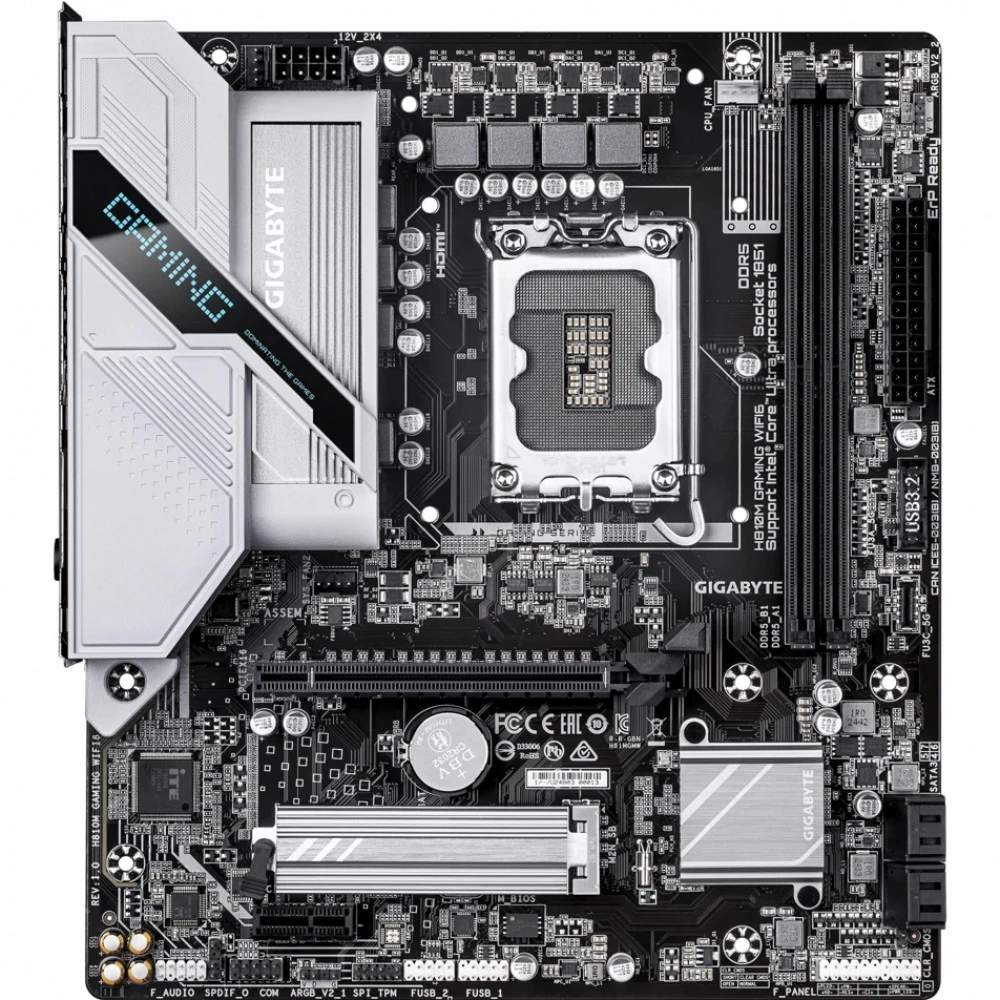 Материнская плата MSI H810M GAMING WIFI6E H810, LGA1851, 2*DDR5, 1*PCIEx16, 2*PCIEx1, 1*M.2, 2*TypeC, 4*USB3.2Gen1, 8*USB2.0, 4*SATA3.0, 2.5G, DP, HDMI, M-ATX, RTL