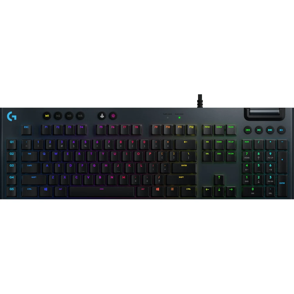 Клавиатура игровая Logitech G815 |920-009007| черная, механическая (GL Linear), тонкая, 119 клавиш (16 дополнительных), 5 G-клавиш (профили), RGB-подсветка, USB порт, кабель 1,8м