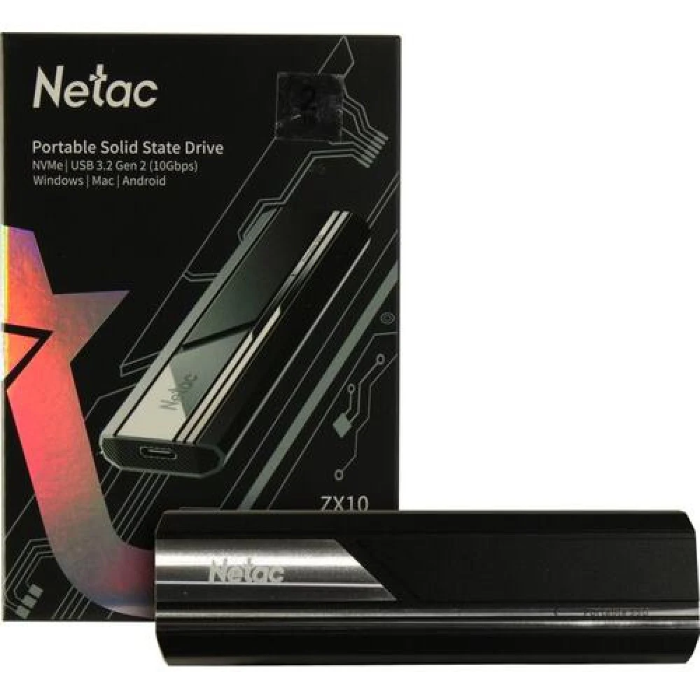 Внешний твердотельный накопитель Netac ZX10 USB 3.2 Gen 2 Type-C External SSD 2TB, R/W up to 1050/1050MB/s, with USB C to A cable and 10Gbps USB C to C cable