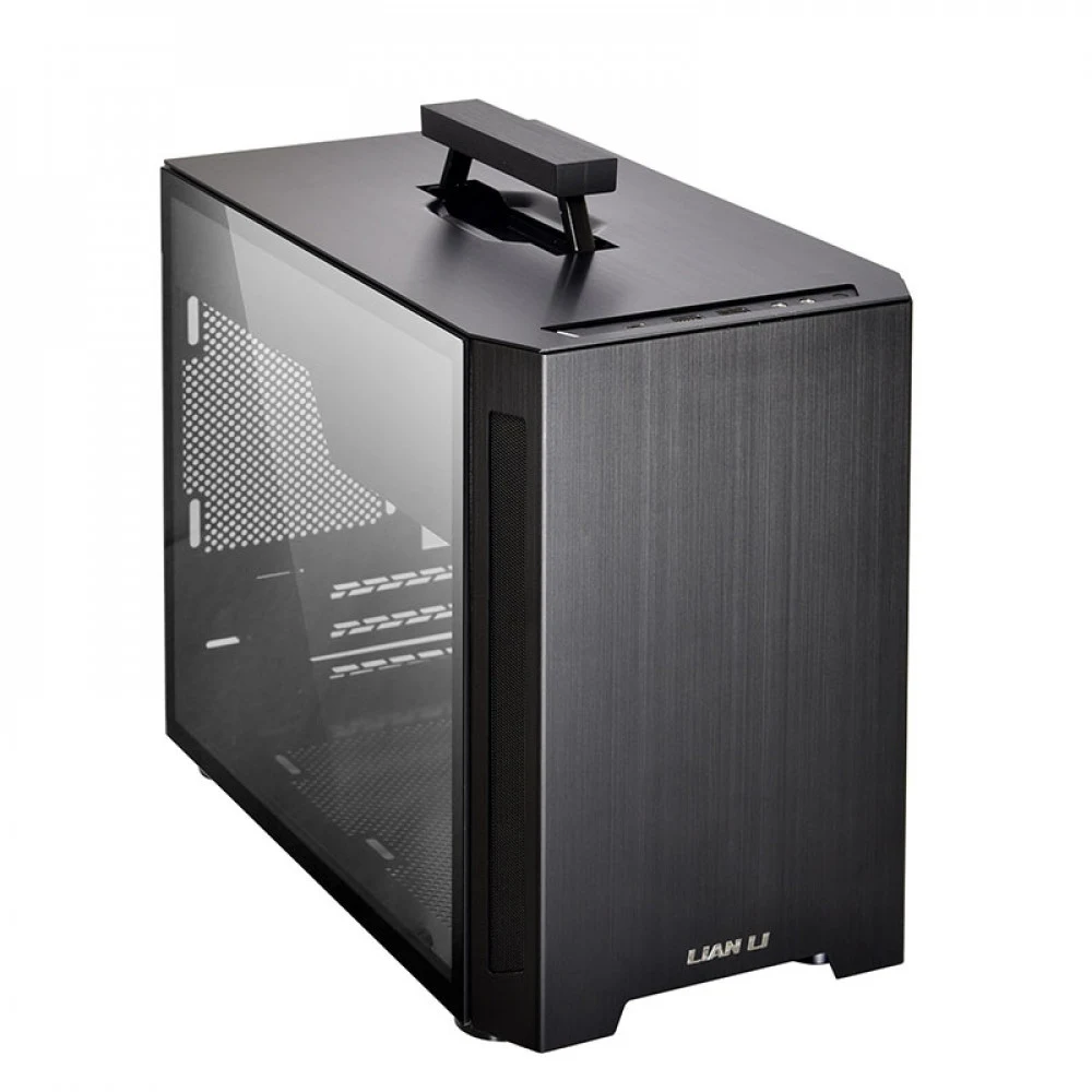 Корпус Lian Li TU-150, Mini-Tower Chassis, ITX, 1x3,5", 2x2,5", 3 слота расширения, USB3.1 Type Cx1, USB3.0 x2, HD Audio, цвет - черный, без блока питания. Алюминий. Боковая стенка - Заколенное стек