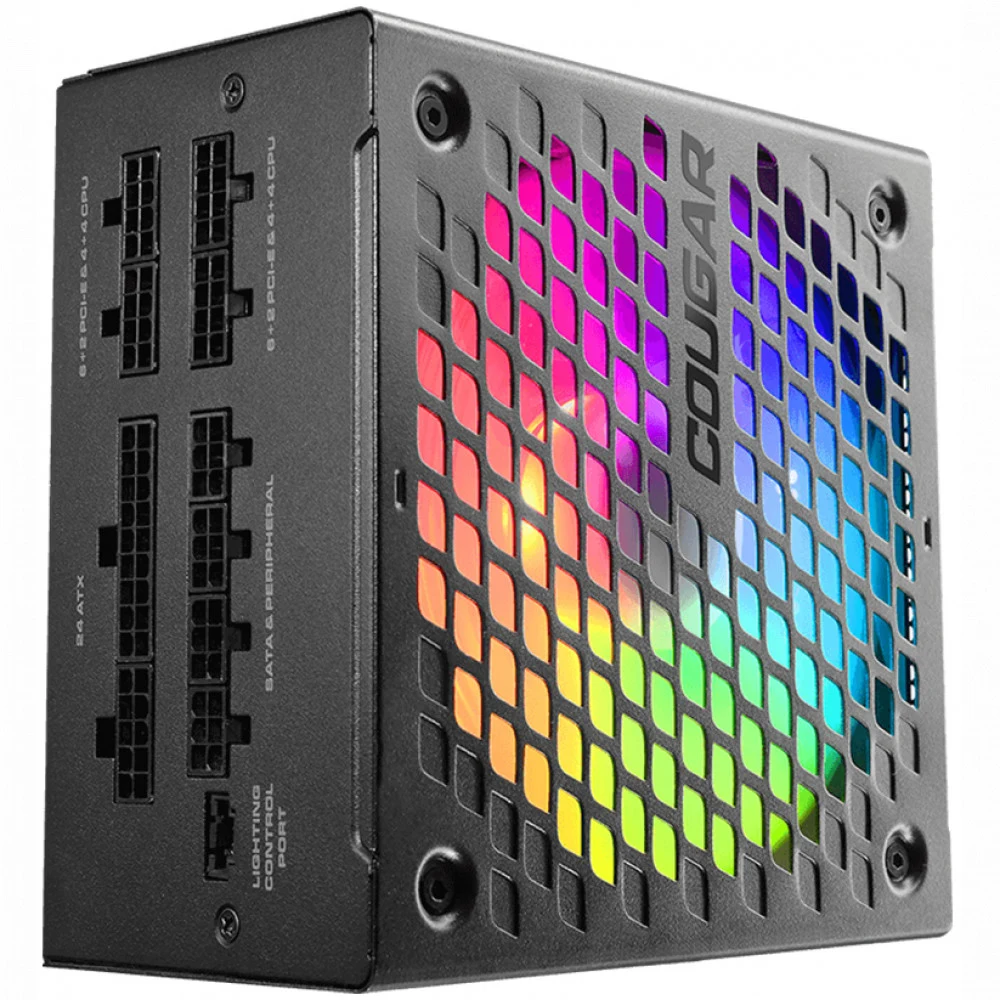 Блок питания, Cougar, AURIC 750, 750W, ATX, APFC, GOLD, 20+4 pin, 2*4+4pin, 8*Sata, 3*Molex, 6*PCI-E 6+2 pin, Поддержка Haswell, Вентилятор 12 см ARGB, Модульный, Кабель питания, Чёрный