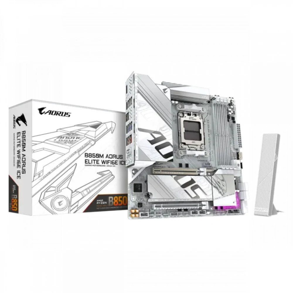 Сист.плата Gigabyte B850M A ELITE WF6E ICE, B850, 4xDDR5, PCI-E5 x16, 3xM.2, SATA6, HDMI, DPx2, Wi-Fi6E, LAN2.5GbE, BOX