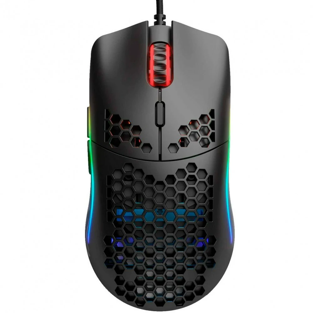Компьютерная мышь, Glorious, Model O-, GOM-BLACK, Игровая, Оптическая, Проводная, Pixart PMW-3360 Sensor, 12000 DPI, 250+ IPS, 50G, 1000 Hz, RGB, 6 кнопок, Длина провода 2м, Матовый черный