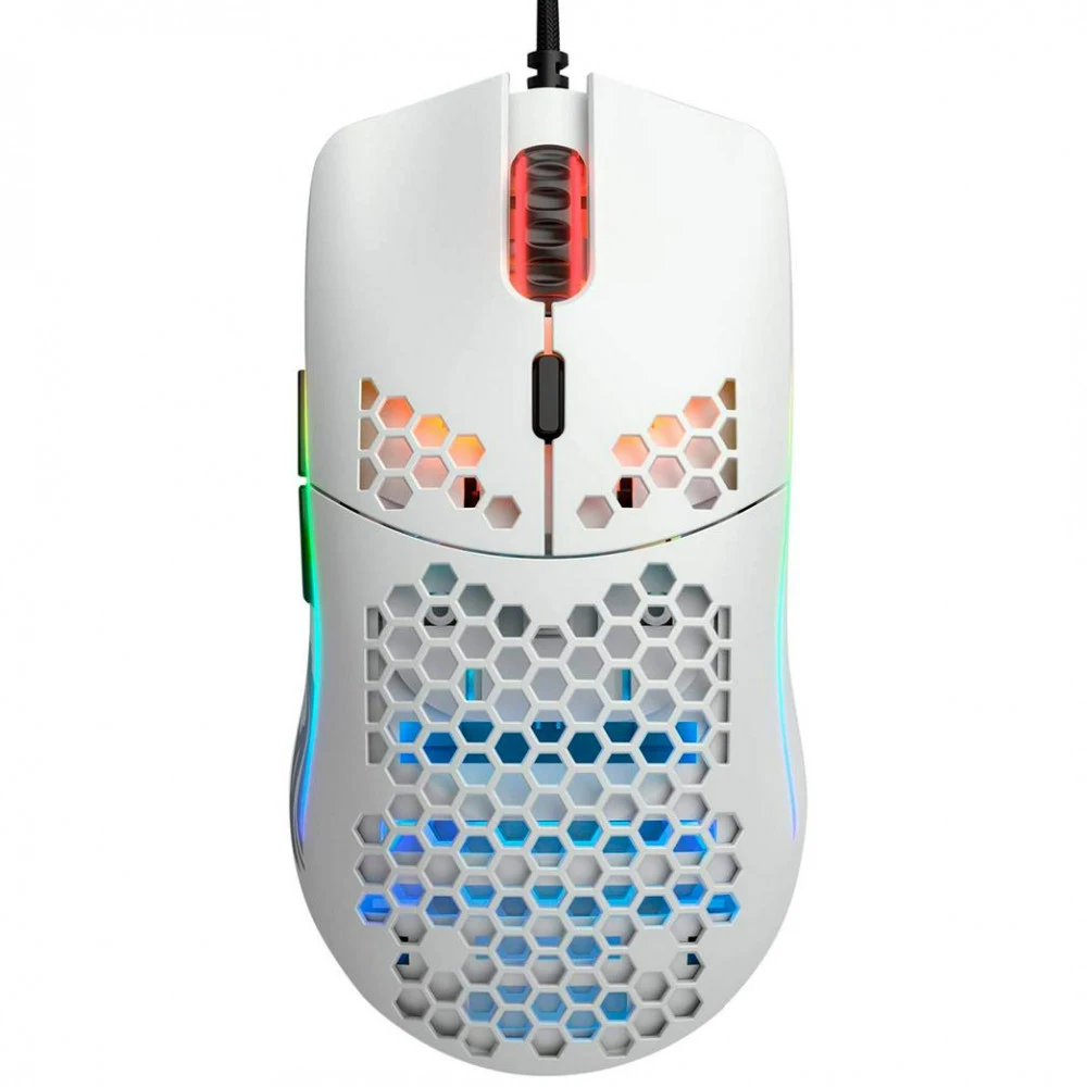 Компьютерная мышь, Glorious, Model O-, GOM-WHITE, Игровая, Оптическая, Проводная, Pixart PMW-3360 Sensor, 12000 DPI, 250+ IPS, 50G, 1000 Hz, RGB, 6 кнопок, Длина провода 2м, Матовый белый