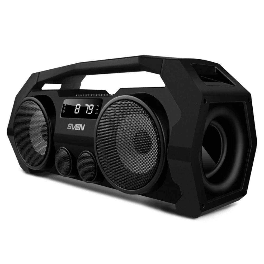 SVEN PS-465, черный, акустическая система 2.0, мощность 2x9 Вт (RMS), Bluetooth, FM, USB, microSD, LED-дисплей, встроенный аккумулятор