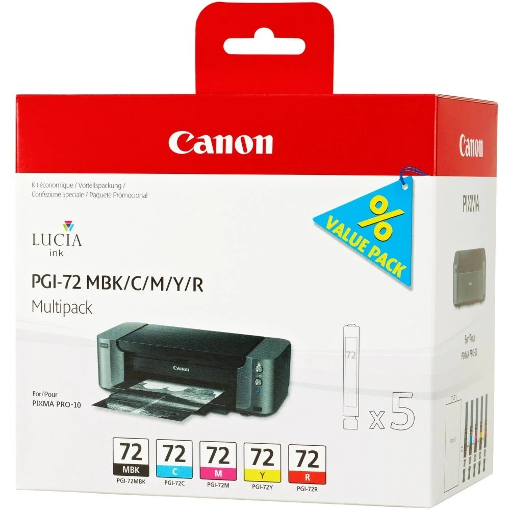 Картридж струйный Canon PGI-72 MBK/C/M/Y/R 6402B009 черный матовый/голубой/пурпурный/желтый/красный набор (1640стр.) (13мл) для Canon PRO-10