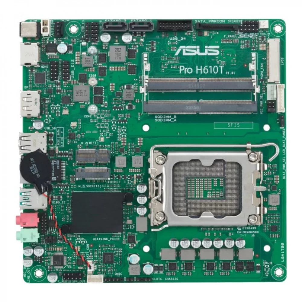 Материнская плата ASUS PRO H610T-CSM, LGA1700, H610, 2*DDR5, 2*SATA, 1*M.2, 2*USB 3.2, 2*USB 2.0, DP+HDMI, mITX 90MB1G60-M0EAYC